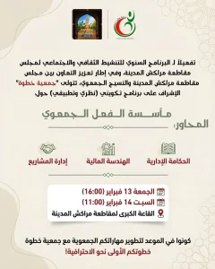 Read more about the article تتولى جمعية خطوة الإشراف على برنامج تكويني (نظري وتطبيقي) حول: